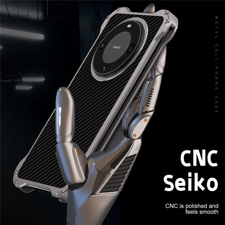R-JUST RJ-51 For Huawei Mate 60 Cell Phone Case Carbon Fiber Texture PC + Aluminum Alloy Anti-drop Cover