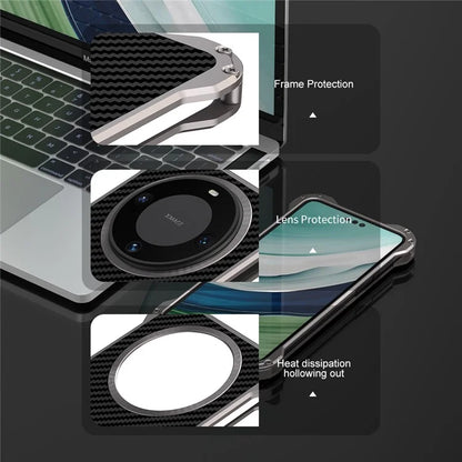 R-JUST RJ-51 For Huawei Mate 60 Cell Phone Case Carbon Fiber Texture PC + Aluminum Alloy Anti-drop Cover