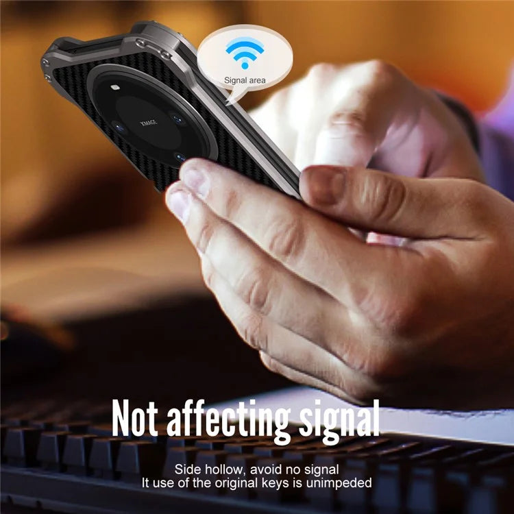 R-JUST RJ-51 For Huawei Mate 60 Cell Phone Case Carbon Fiber Texture PC + Aluminum Alloy Anti-drop Cover