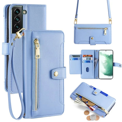 For Samsung Galaxy S22+ 5G Cell Phone Case Zipper Pocket Anti-fall Leather Wallet Cover