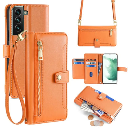 For Samsung Galaxy S22+ 5G Cell Phone Case Zipper Pocket Anti-fall Leather Wallet Cover