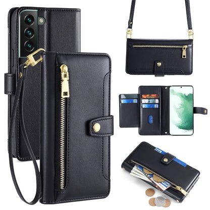 For Samsung Galaxy S22+ 5G Cell Phone Case Zipper Pocket Anti-fall Leather Wallet Cover