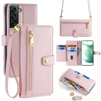 For Samsung Galaxy S22+ 5G Cell Phone Case Zipper Pocket Anti-fall Leather Wallet Cover