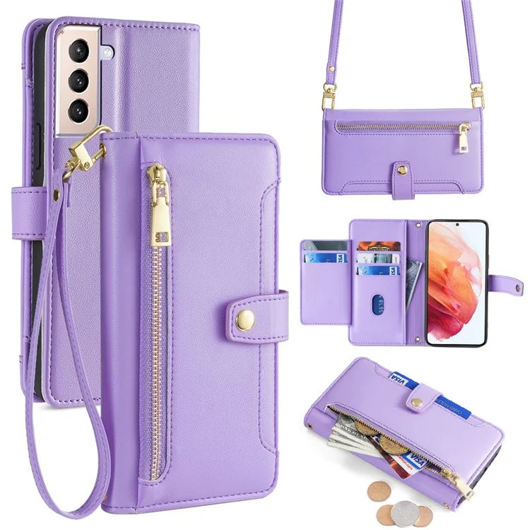 For Samsung Galaxy S21 4G / S21 5G Case PU Leather Cell Phone Cover with Zipper Pocket