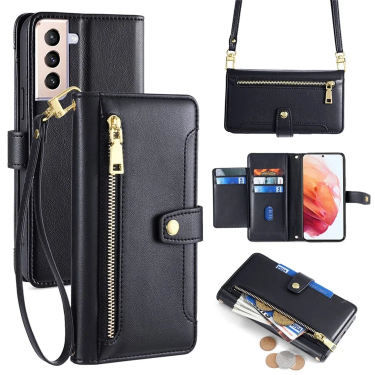 For Samsung Galaxy S21 4G / S21 5G Case PU Leather Cell Phone Cover with Zipper Pocket