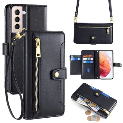 For Samsung Galaxy S21 4G / S21 5G Case PU Leather Cell Phone Cover with Zipper Pocket