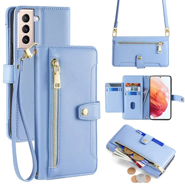 For Samsung Galaxy S21 4G / S21 5G Case PU Leather Cell Phone Cover with Zipper Pocket