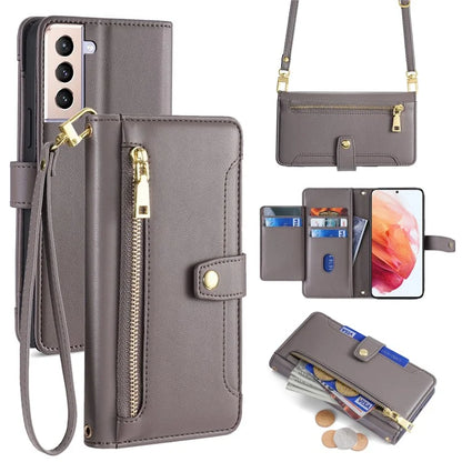 For Samsung Galaxy S21 4G / S21 5G Case PU Leather Cell Phone Cover with Zipper Pocket