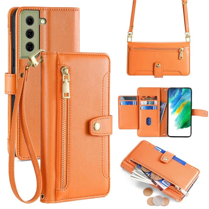 For Samsung Galaxy S21 FE 5G Cell Phone Case Anti-fall Leather Wallet Phone Cover with 2 Straps