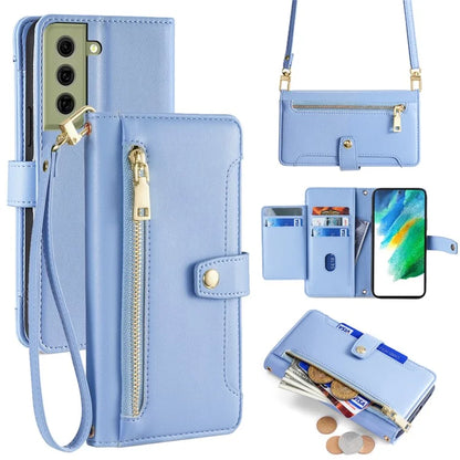 For Samsung Galaxy S21 FE 5G Cell Phone Case Anti-fall Leather Wallet Phone Cover with 2 Straps