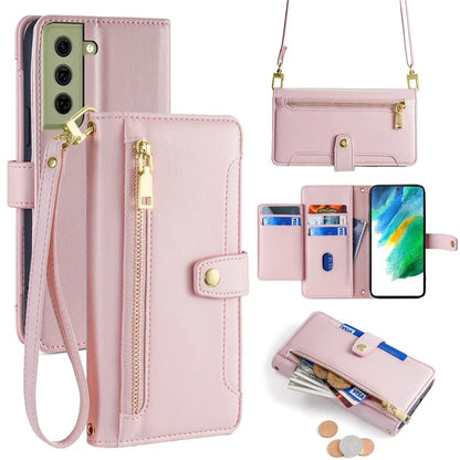 For Samsung Galaxy S21 FE 5G Cell Phone Case Anti-fall Leather Wallet Phone Cover with 2 Straps