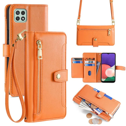 For Samsung Galaxy A22 5G (EU Version) Cell Phone Case PU Leather Cover with Long and Short Strap