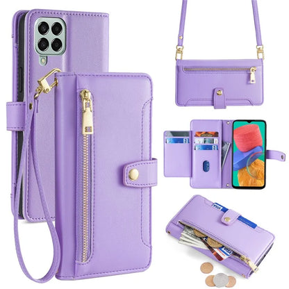 For Samsung Galaxy M33 5G (Global Version) Cell Phone Case Textured Leather Stand Cover with 2 Straps