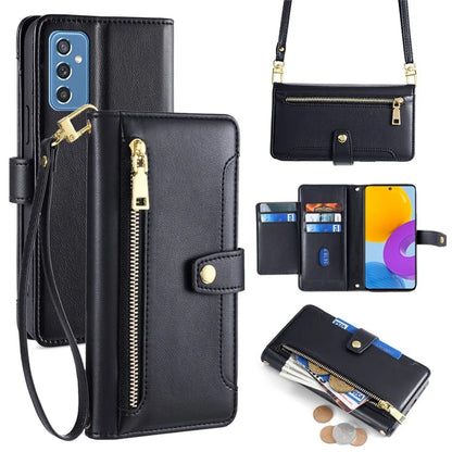 For Samsung Galaxy M52 5G Cell Phone Case Zipper Pocket Drop-proof Leather Wallet Stand Cover