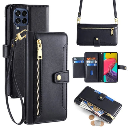 For Samsung Galaxy M53 5G Wallet Case Zipper Pocket Leather Anti-fall Phone Cover