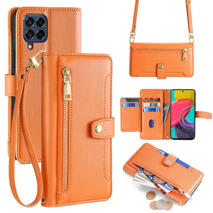 For Samsung Galaxy M53 5G Wallet Case Zipper Pocket Leather Anti-fall Phone Cover