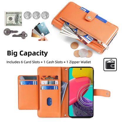 For Samsung Galaxy M53 5G Wallet Case Zipper Pocket Leather Anti-fall Phone Cover