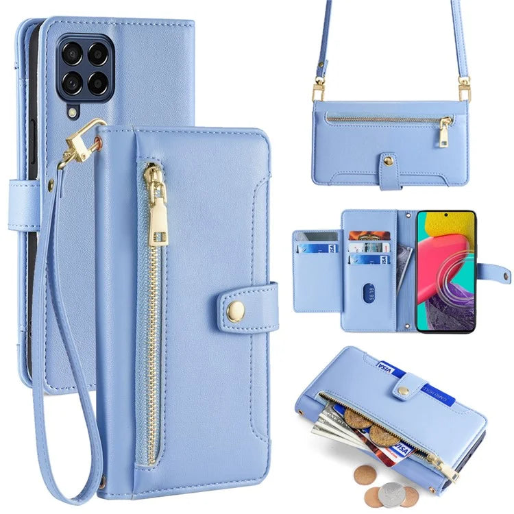 For Samsung Galaxy M53 5G Wallet Case Zipper Pocket Leather Anti-fall Phone Cover