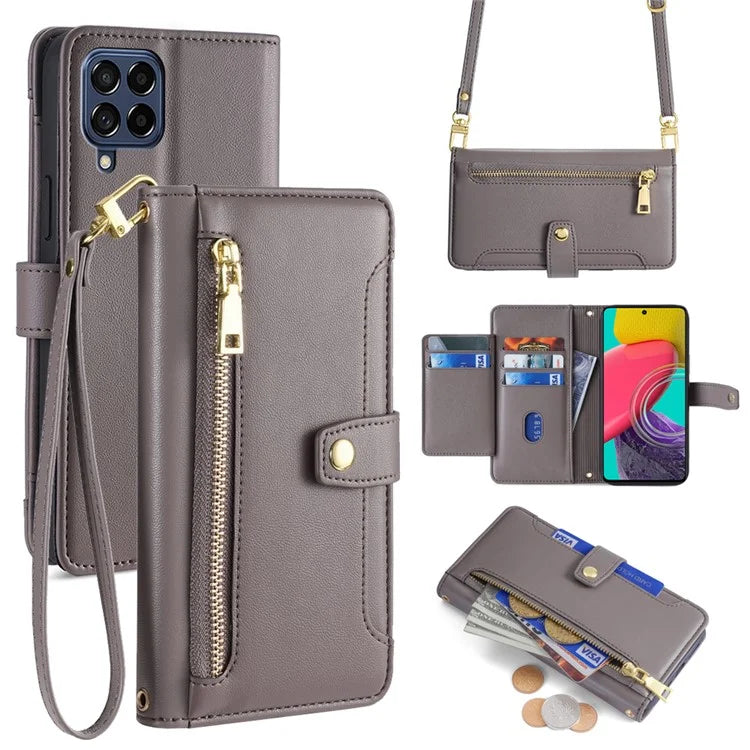 For Samsung Galaxy M53 5G Wallet Case Zipper Pocket Leather Anti-fall Phone Cover