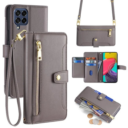 For Samsung Galaxy M53 5G Wallet Case Zipper Pocket Leather Anti-fall Phone Cover