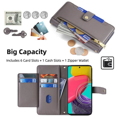 For Samsung Galaxy M53 5G Wallet Case Zipper Pocket Leather Anti-fall Phone Cover