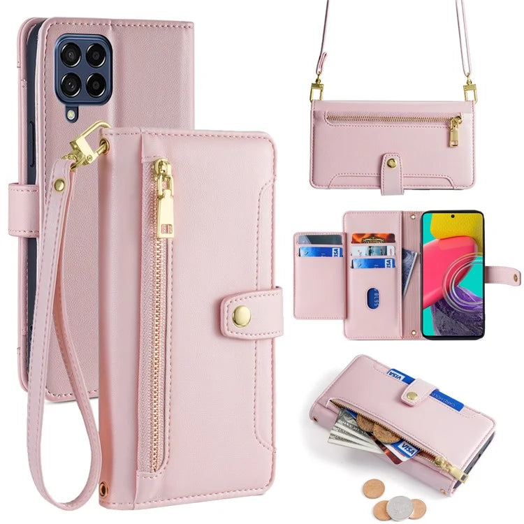 For Samsung Galaxy M53 5G Wallet Case Zipper Pocket Leather Anti-fall Phone Cover