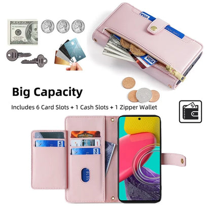 For Samsung Galaxy M53 5G Wallet Case Zipper Pocket Leather Anti-fall Phone Cover