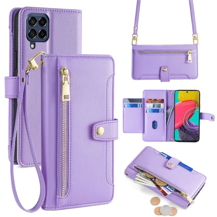 For Samsung Galaxy M53 5G Wallet Case Zipper Pocket Leather Anti-fall Phone Cover