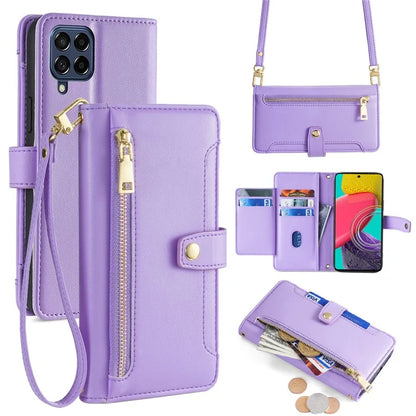 For Samsung Galaxy M53 5G Wallet Case Zipper Pocket Leather Anti-fall Phone Cover