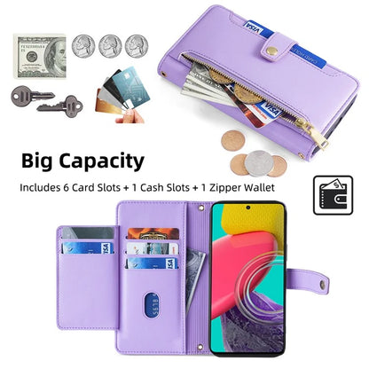 For Samsung Galaxy M53 5G Wallet Case Zipper Pocket Leather Anti-fall Phone Cover