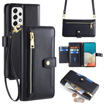 For Samsung Galaxy A53 5G Case PU Leather+TPU Smart Phone Cover with Crossbody Shoulder Strap