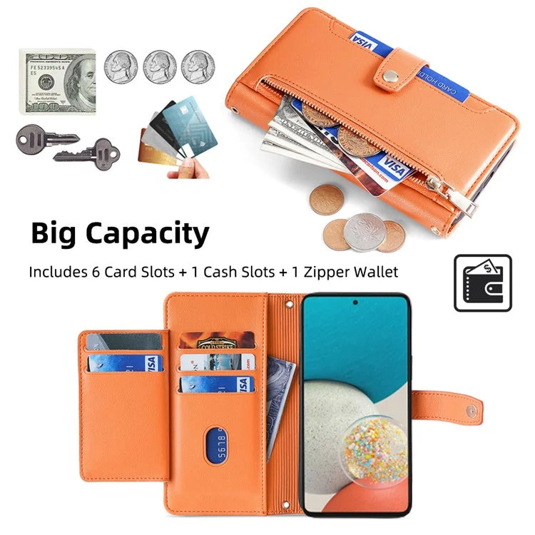 For Samsung Galaxy A53 5G Case PU Leather+TPU Smart Phone Cover with Crossbody Shoulder Strap