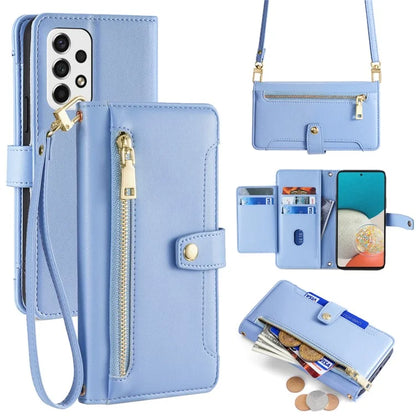 For Samsung Galaxy A53 5G Case PU Leather+TPU Smart Phone Cover with Crossbody Shoulder Strap