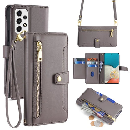 For Samsung Galaxy A53 5G Case PU Leather+TPU Smart Phone Cover with Crossbody Shoulder Strap