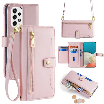 For Samsung Galaxy A53 5G Case PU Leather+TPU Smart Phone Cover with Crossbody Shoulder Strap