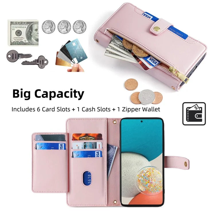 For Samsung Galaxy A53 5G Case PU Leather+TPU Smart Phone Cover with Crossbody Shoulder Strap