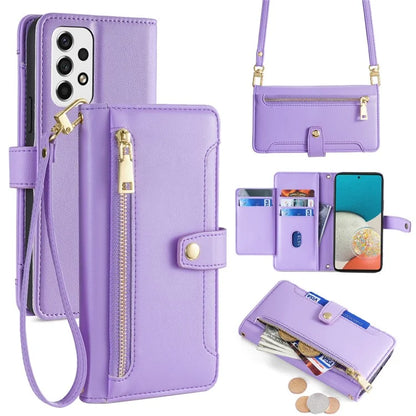 For Samsung Galaxy A53 5G Case PU Leather+TPU Smart Phone Cover with Crossbody Shoulder Strap