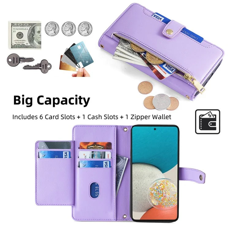 For Samsung Galaxy A53 5G Case PU Leather+TPU Smart Phone Cover with Crossbody Shoulder Strap