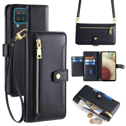 For Samsung Galaxy A12 Magnetic Case Shock Absorbing PU Leather Phone Cover
