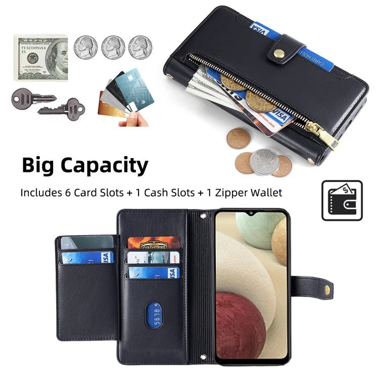 For Samsung Galaxy A12 Magnetic Case Shock Absorbing PU Leather Phone Cover