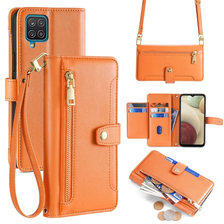 For Samsung Galaxy A12 Magnetic Case Shock Absorbing PU Leather Phone Cover