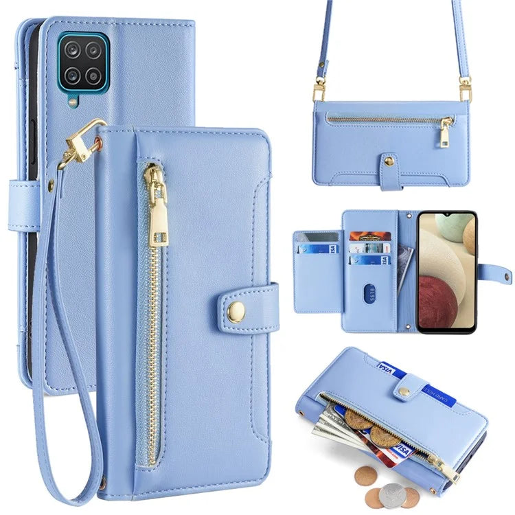 For Samsung Galaxy A12 Magnetic Case Shock Absorbing PU Leather Phone Cover