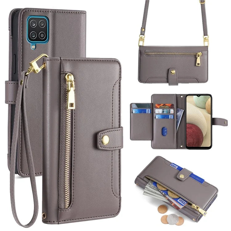 For Samsung Galaxy A12 Magnetic Case Shock Absorbing PU Leather Phone Cover