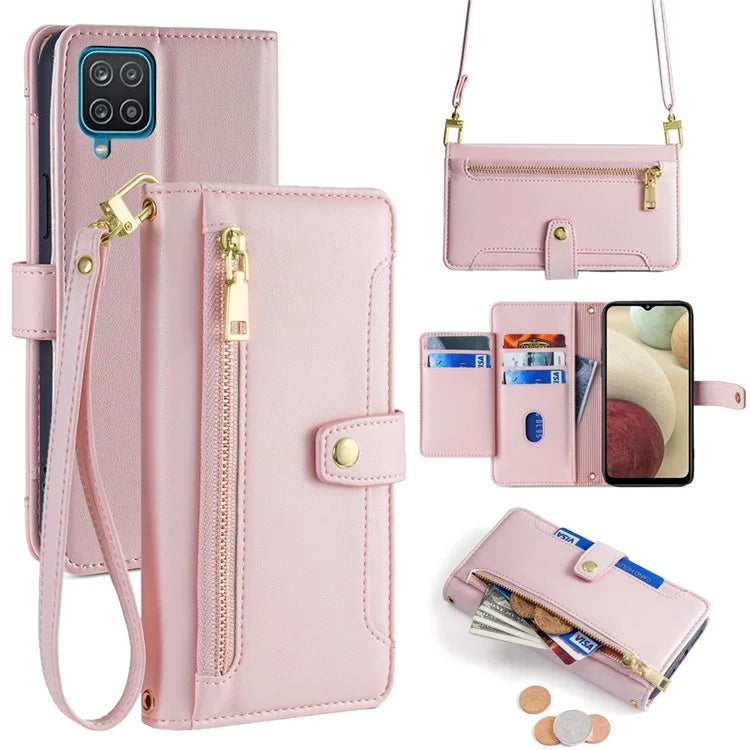 For Samsung Galaxy A12 Magnetic Case Shock Absorbing PU Leather Phone Cover