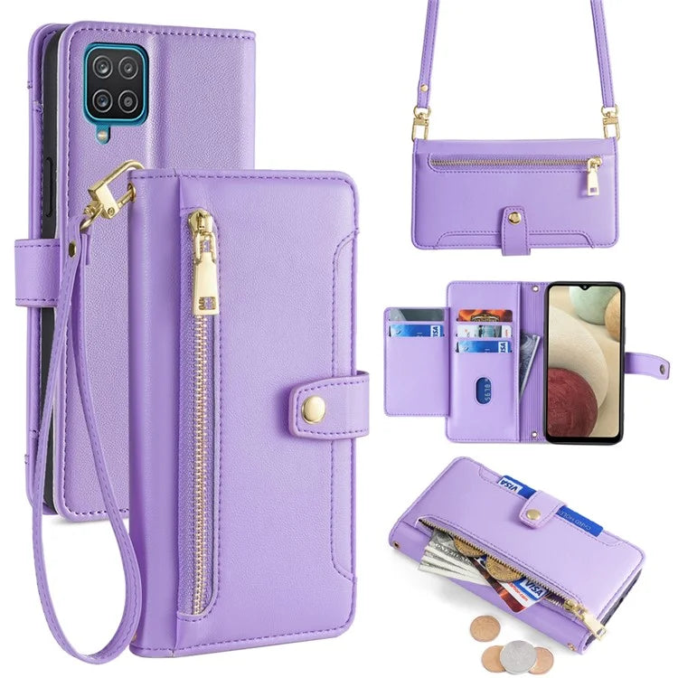 For Samsung Galaxy A12 Magnetic Case Shock Absorbing PU Leather Phone Cover