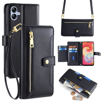 For Samsung Galaxy A04e 4G / F04 4G / M04 4G Phone Case Anti-fall 6 Card Slots Cover with Crossbody Strap