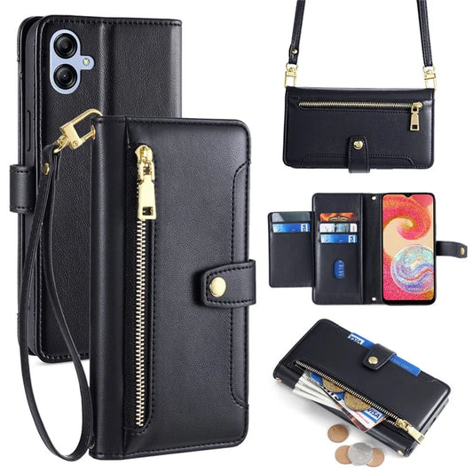For Samsung Galaxy A04e 4G / F04 4G / M04 4G Phone Case Anti-fall 6 Card Slots Cover with Crossbody Strap