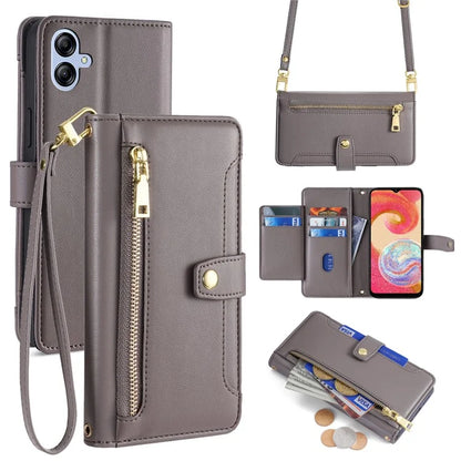 For Samsung Galaxy A04e 4G / F04 4G / M04 4G Phone Case Anti-fall 6 Card Slots Cover with Crossbody Strap