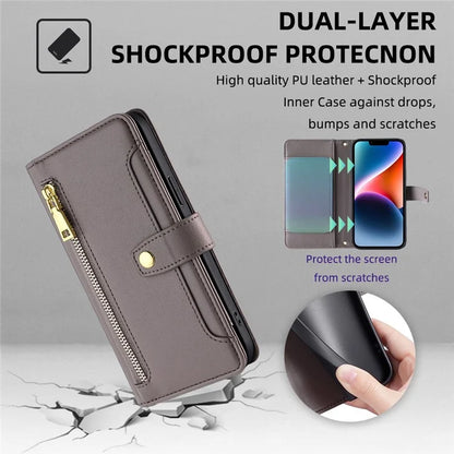 For Samsung Galaxy A04e 4G / F04 4G / M04 4G Phone Case Anti-fall 6 Card Slots Cover with Crossbody Strap