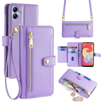 For Samsung Galaxy A04e 4G / F04 4G / M04 4G Phone Case Anti-fall 6 Card Slots Cover with Crossbody Strap